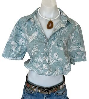 Hawaiian Shirt Tropical Button Down Crop Top One Size Boxy Coconutgirl Unique